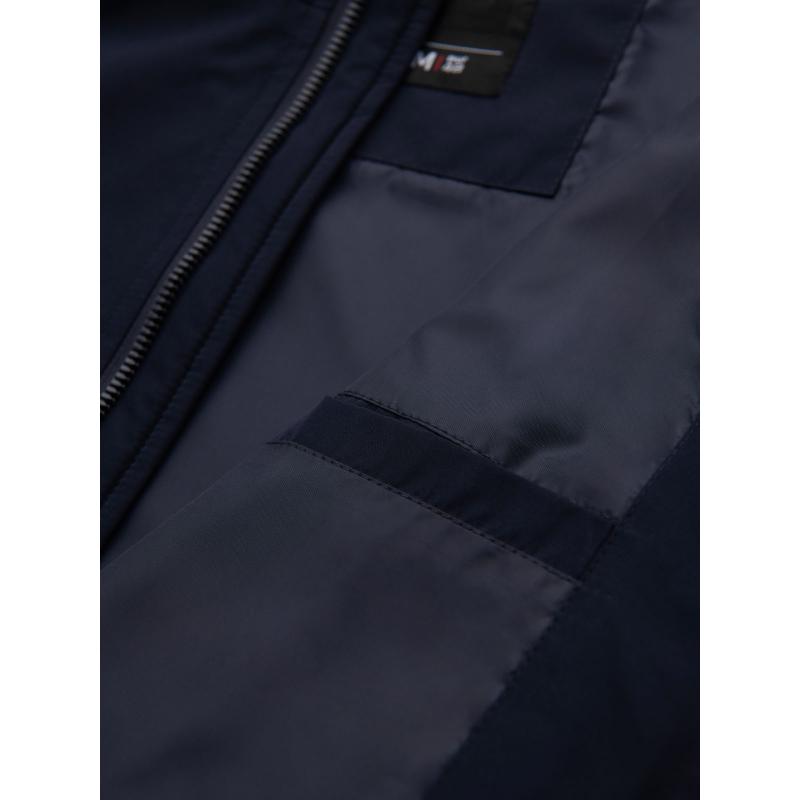 Férfi kabát kapucnival és magas gallérral – sötétkék V2 OM-JANP-0222