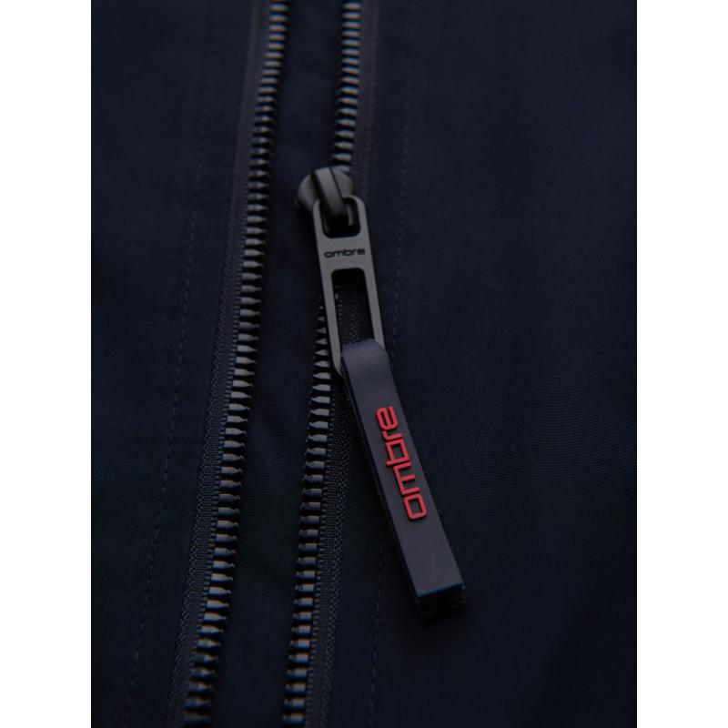 Férfi kabát kapucnival és magas gallérral – sötétkék V2 OM-JANP-0222