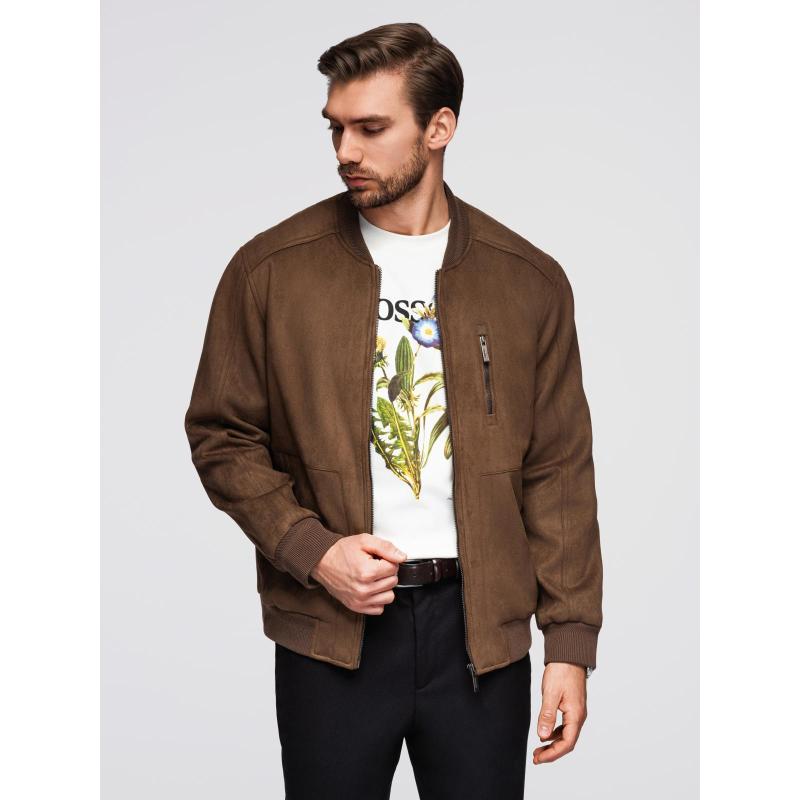 Pánska bunda z umelej semišovej kože – hnedá V1 OM-JAFL-0232