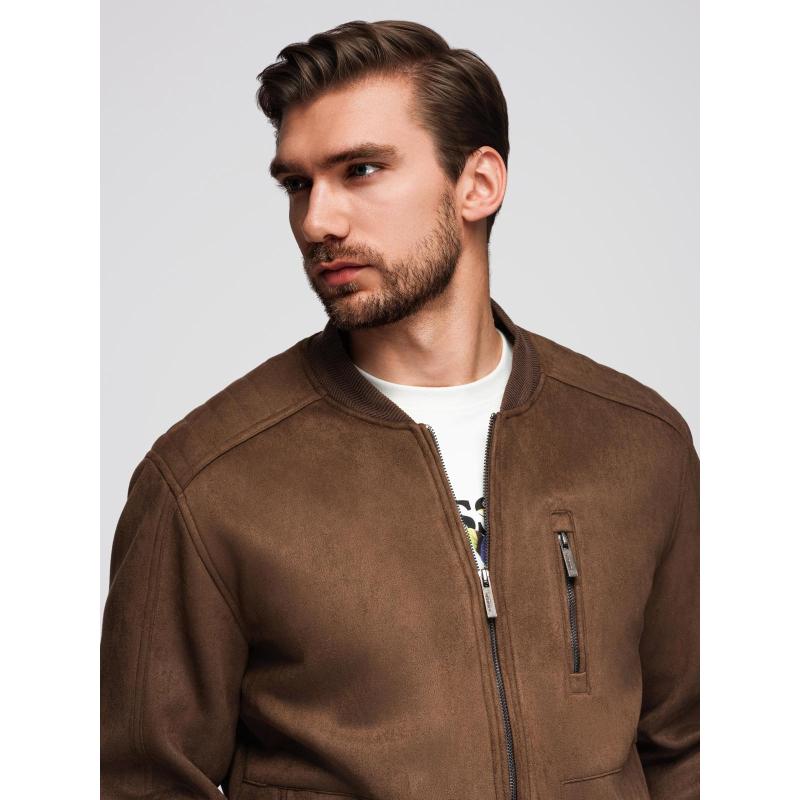 Pánska bunda z umelej semišovej kože – hnedá V1 OM-JAFL-0232
