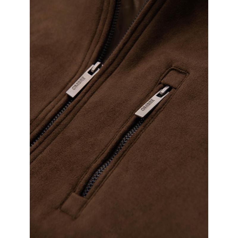 Pánska bunda z umelej semišovej kože – hnedá V1 OM-JAFL-0232