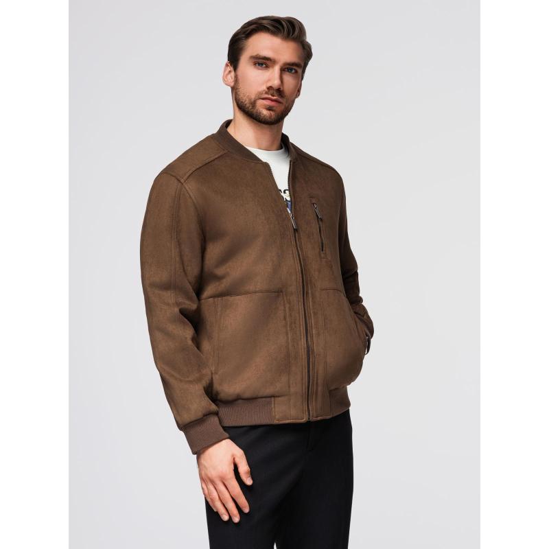 Pánska bunda z umelej semišovej kože – hnedá V1 OM-JAFL-0232