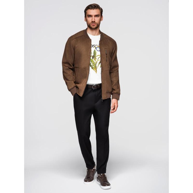 Pánska bunda z umelej semišovej kože – hnedá V1 OM-JAFL-0232