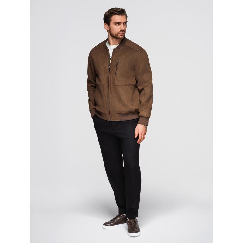 Pánska bunda z umelej semišovej kože – hnedá V1 OM-JAFL-0232