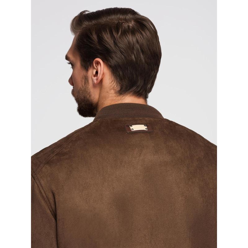 Pánska bunda z umelej semišovej kože – hnedá V1 OM-JAFL-0232