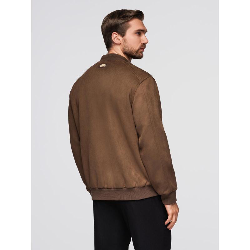 Pánska bunda z umelej semišovej kože – hnedá V1 OM-JAFL-0232