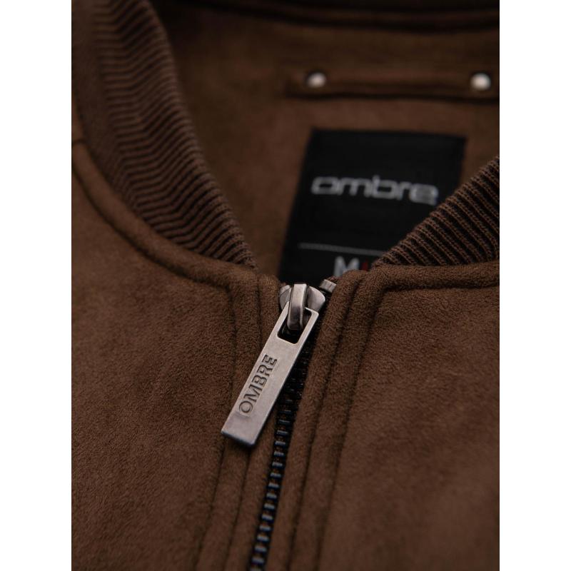 Pánska bunda z umelej semišovej kože – hnedá V1 OM-JAFL-0232
