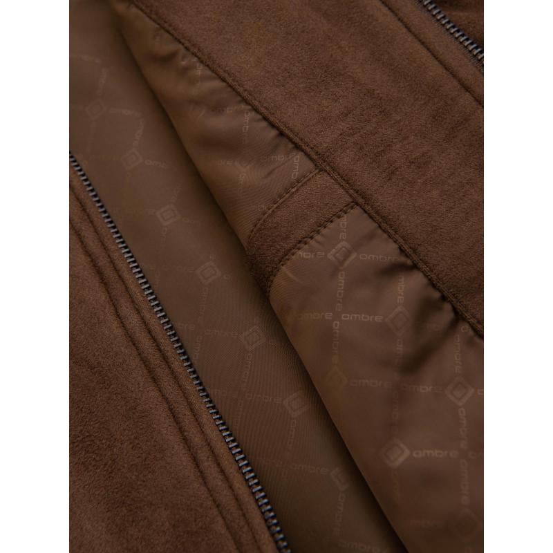 Pánska bunda z umelej semišovej kože – hnedá V1 OM-JAFL-0232