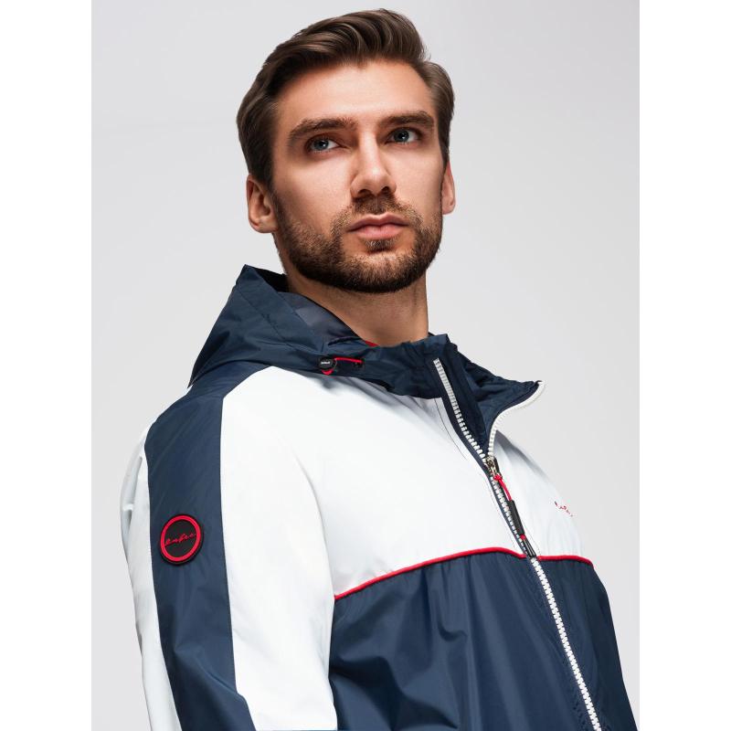 Pánská kontrastní větrovka s kapucí – tmavě modrá a bílá V1 OM-JANP-0228
