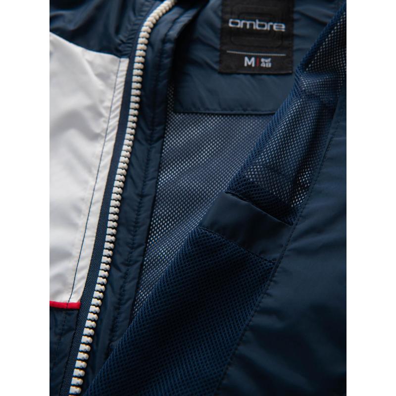 Pánská kontrastní větrovka s kapucí – tmavě modrá a bílá V1 OM-JANP-0228