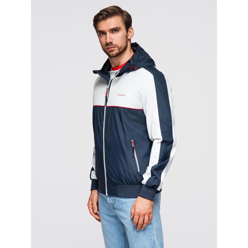 Pánská kontrastní větrovka s kapucí – tmavě modrá a bílá V1 OM-JANP-0228