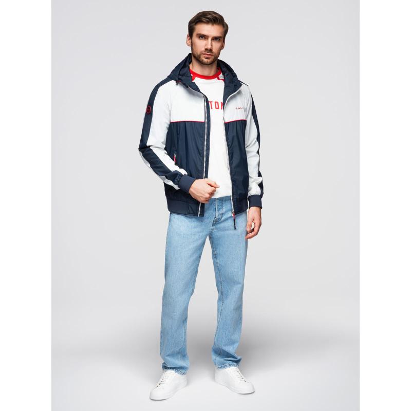 Pánská kontrastní větrovka s kapucí – tmavě modrá a bílá V1 OM-JANP-0228