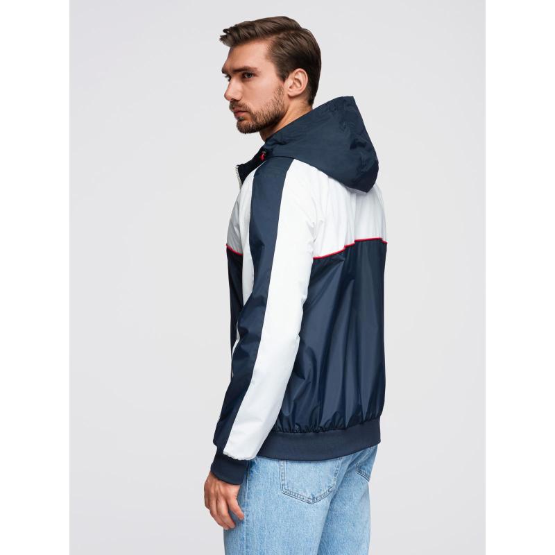 Pánská kontrastní větrovka s kapucí – tmavě modrá a bílá V1 OM-JANP-0228