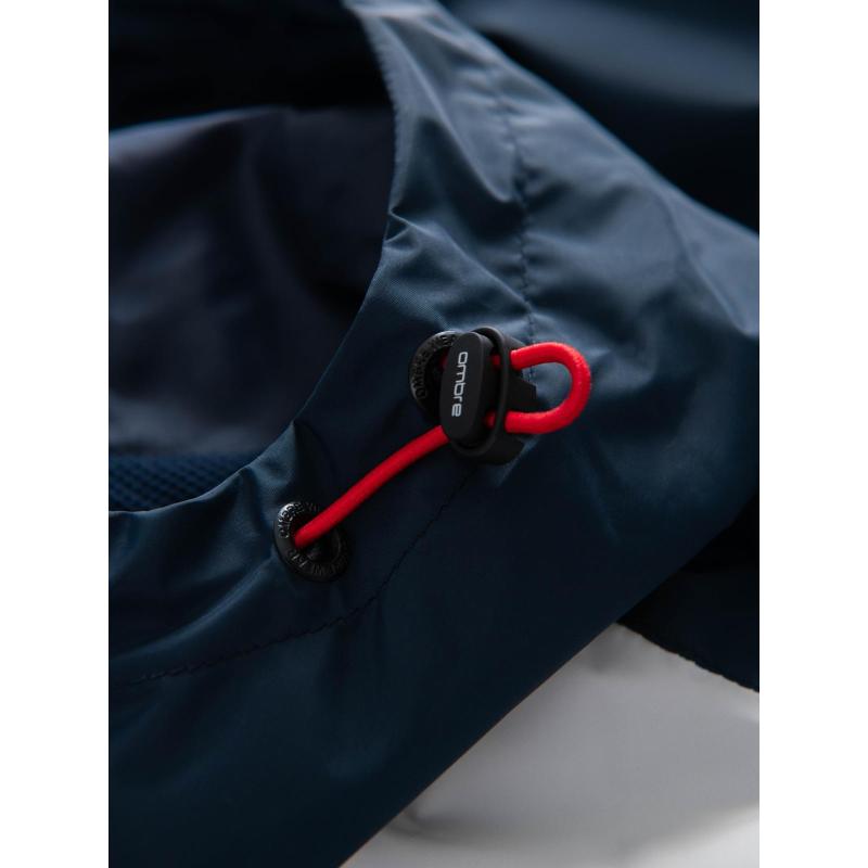 Pánská kontrastní větrovka s kapucí – tmavě modrá a bílá V1 OM-JANP-0228