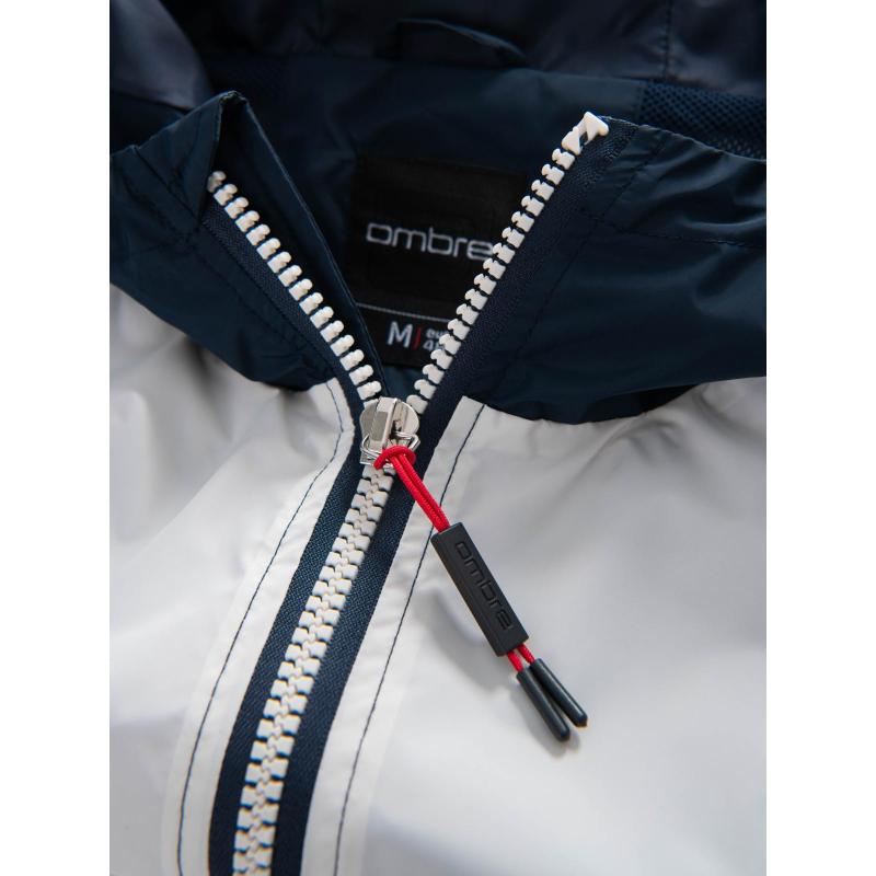 Pánská kontrastní větrovka s kapucí – tmavě modrá a bílá V1 OM-JANP-0228