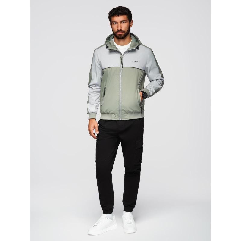 Férfi kontrasztos kabát kapucnival – olíva szürke V3 OM-JANP-0228