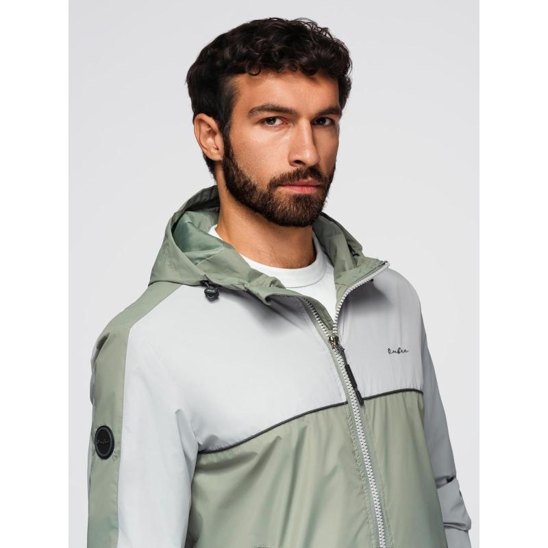 Férfi kontrasztos kabát kapucnival – olíva szürke V3 OM-JANP-0228