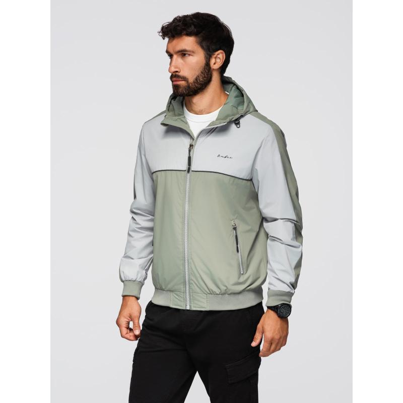 Férfi kontrasztos kabát kapucnival – olíva szürke V3 OM-JANP-0228