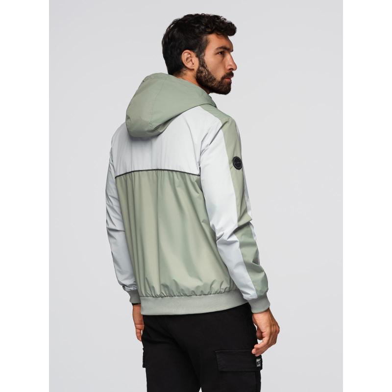 Férfi kontrasztos kabát kapucnival – olíva szürke V3 OM-JANP-0228