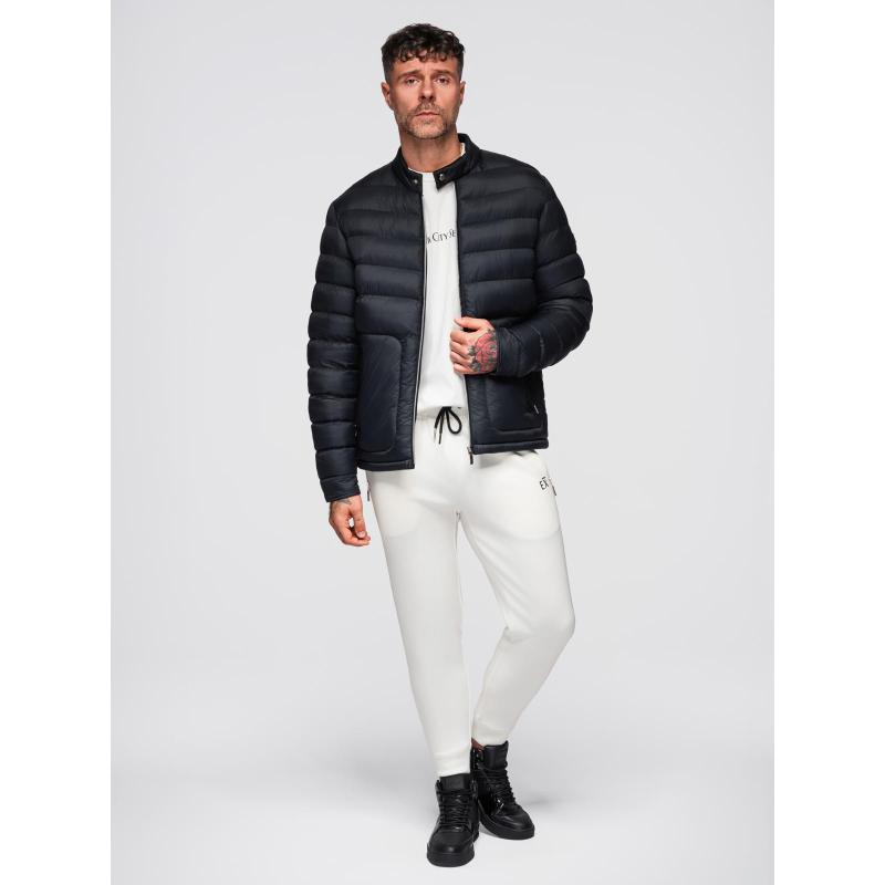 Pánska prešívaná klasická bunda so stojatým golierom – čierna V1 OM-JALP-0261