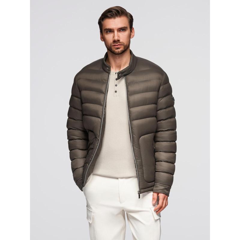 Klasszikus, steppelt férfi kabát állógallérral – olíva V3 OM-JALP-0261