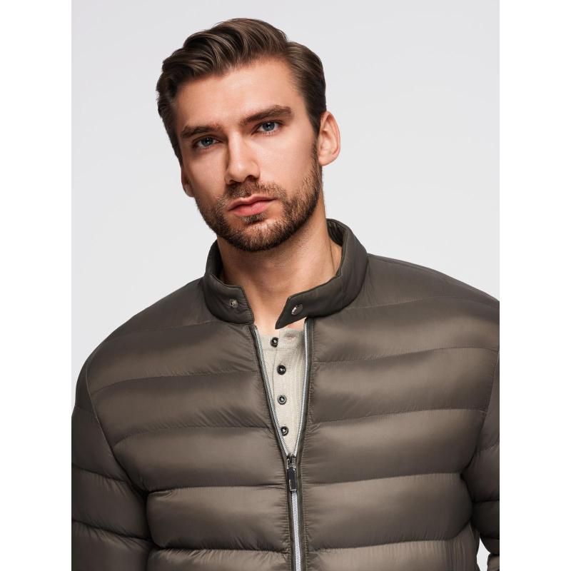 Klasszikus, steppelt férfi kabát állógallérral – olíva V3 OM-JALP-0261