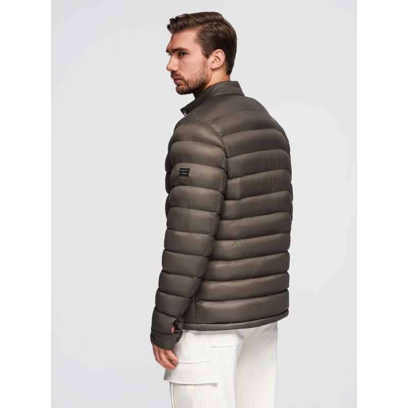 Klasszikus, steppelt férfi kabát állógallérral – olíva V3 OM-JALP-0261