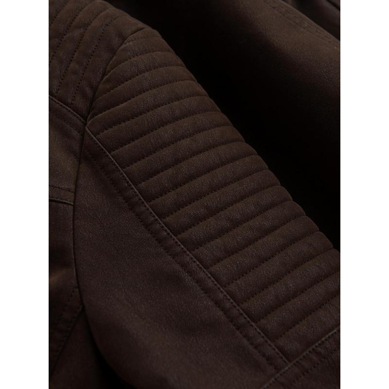 Štýlová pánska bunda z ekokože s golierom – tmavohnedá V1 C637