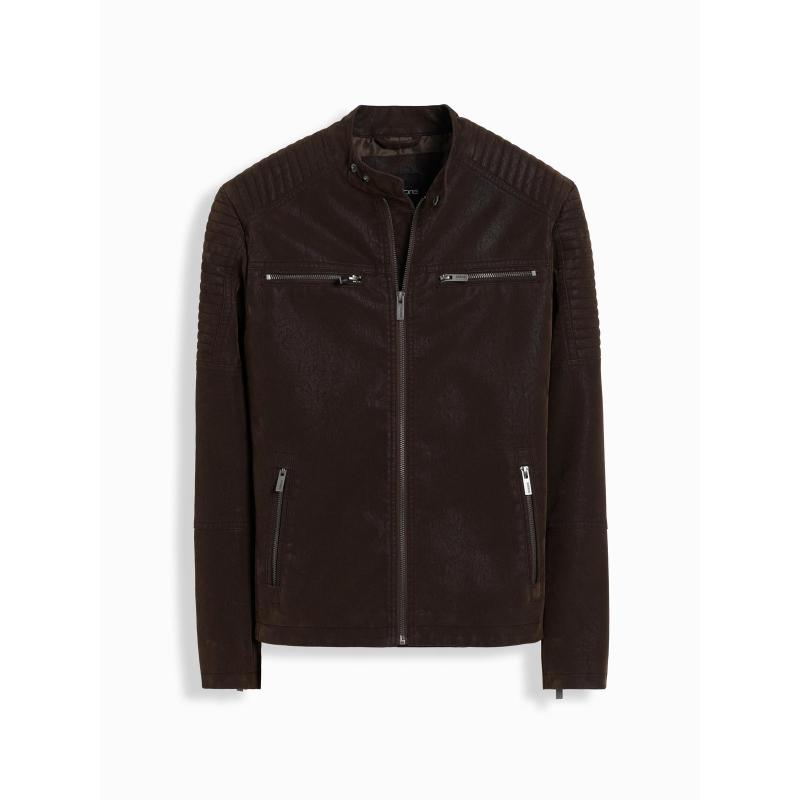 Štýlová pánska bunda z ekokože s golierom – tmavohnedá V1 C637