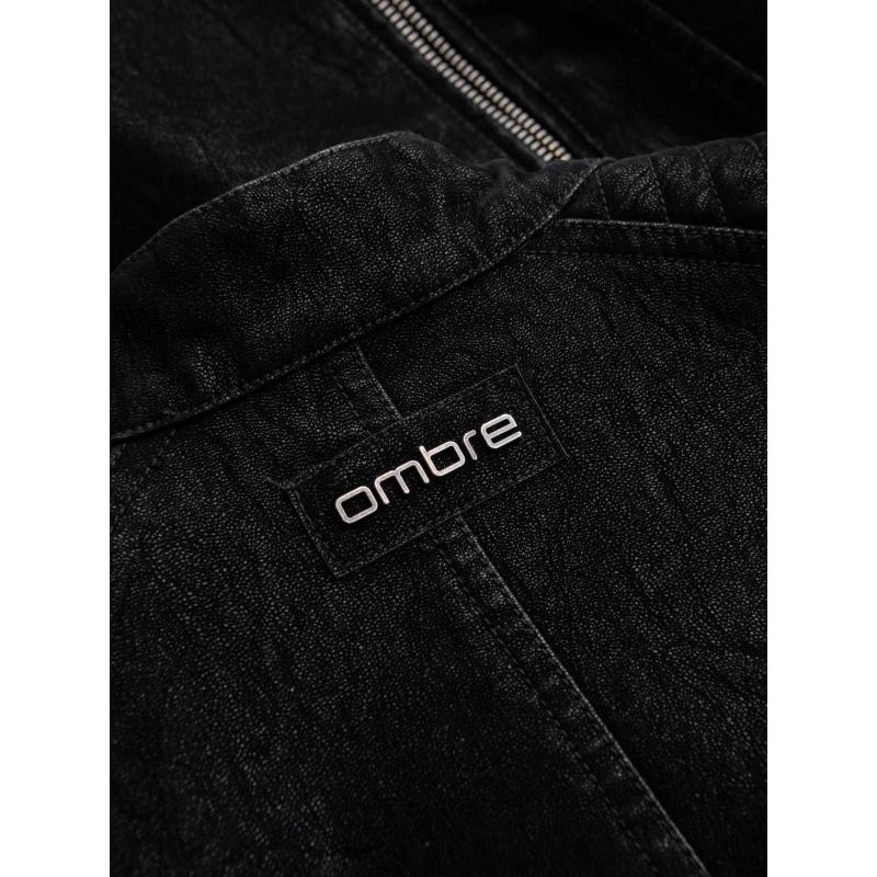 Štýlová pánska bunda z eko kože s golierom – čierna V2 C637