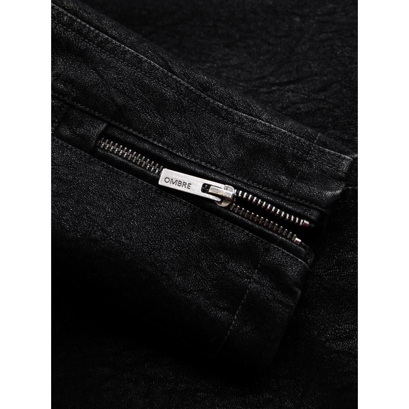 Štýlová pánska bunda z eko kože s golierom – čierna V2 C637