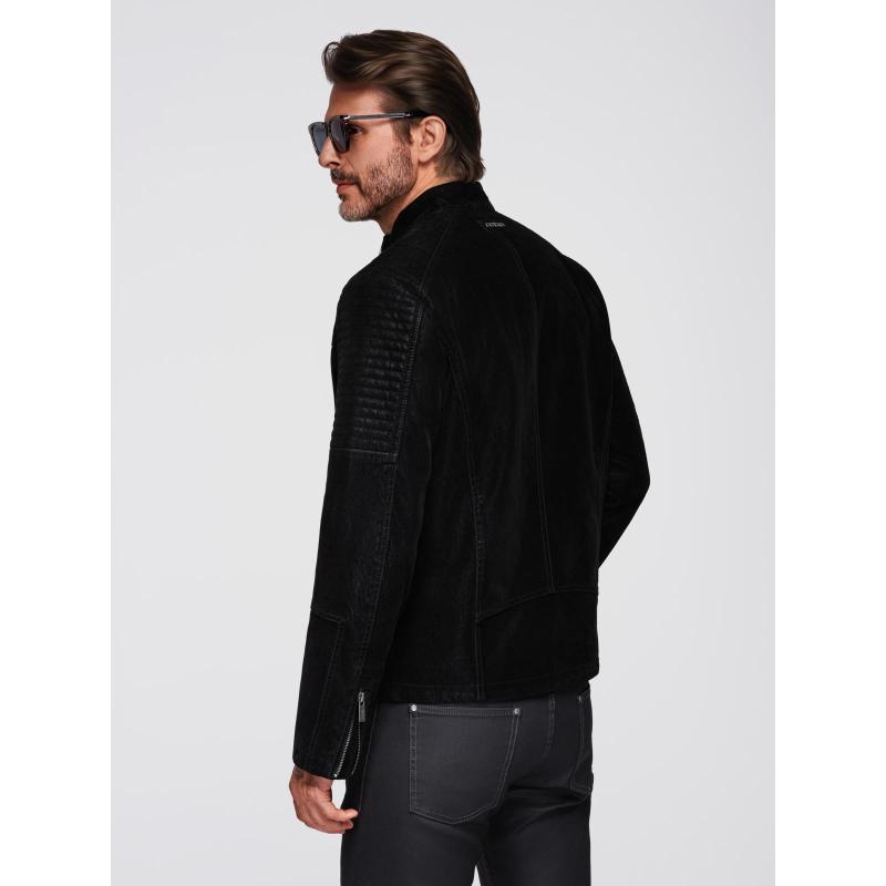 Štýlová pánska bunda z eko kože s golierom – čierna V2 C637