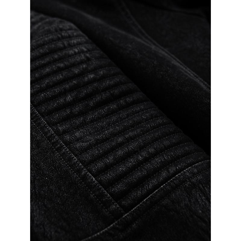 Štýlová pánska bunda z eko kože s golierom – čierna V2 C637