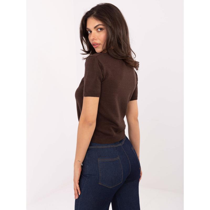 Barna női pulóver rugalmas mandzsettával