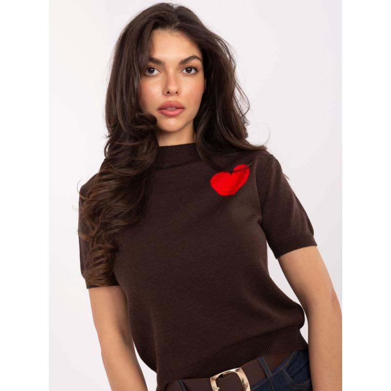 Barna női pulóver rugalmas mandzsettával
