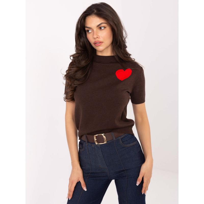 Barna női pulóver rugalmas mandzsettával