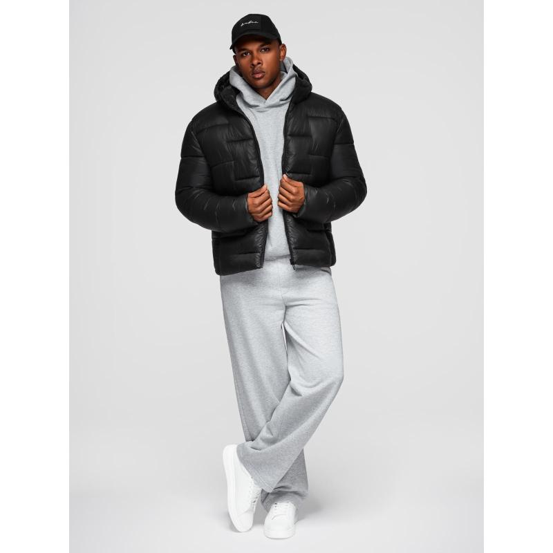 Pánska prešívaná bunda s kapucňou – čierna V1 OM-JAHP-0235
