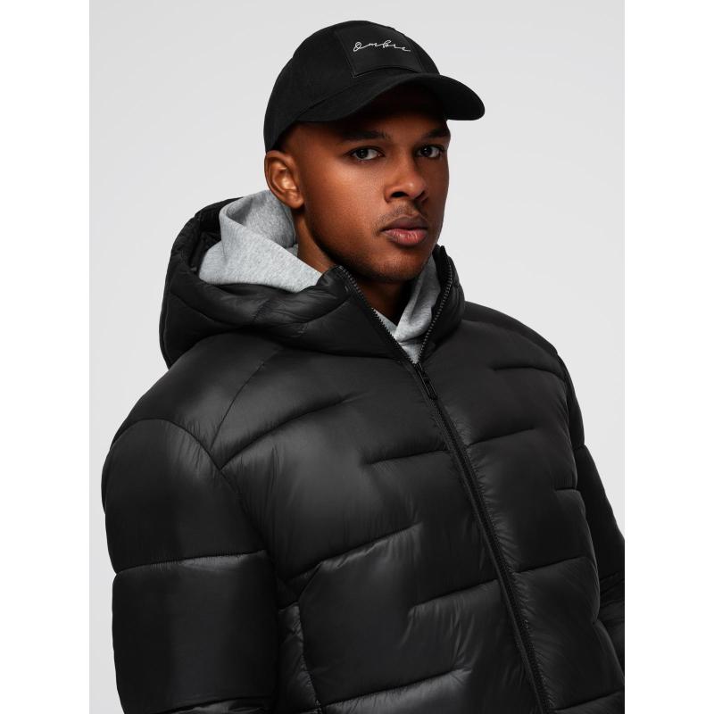 Pánska prešívaná bunda s kapucňou – čierna V1 OM-JAHP-0235