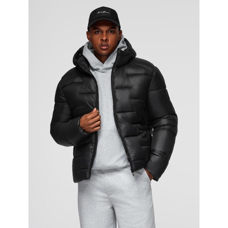 Pánska prešívaná bunda s kapucňou – čierna V1 OM-JAHP-0235