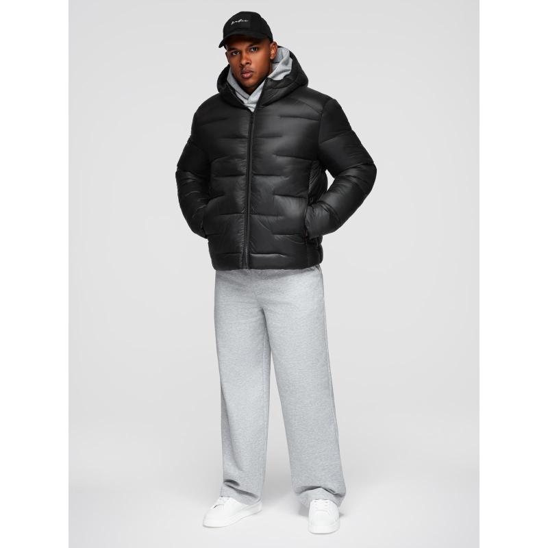 Pánska prešívaná bunda s kapucňou – čierna V1 OM-JAHP-0235