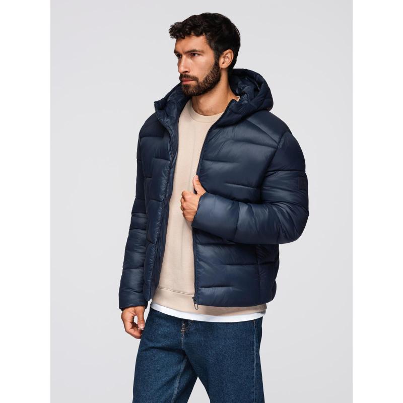 Férfi steppelt kabát kapucnival – sötétkék V4 OM-JAHP-0235