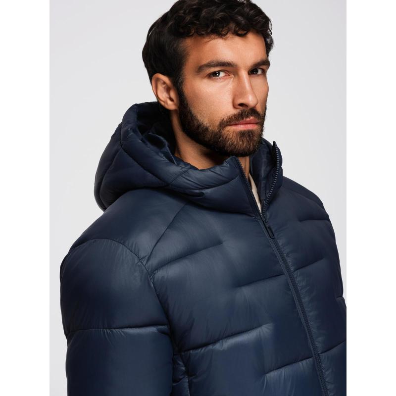 Férfi steppelt kabát kapucnival – sötétkék V4 OM-JAHP-0235