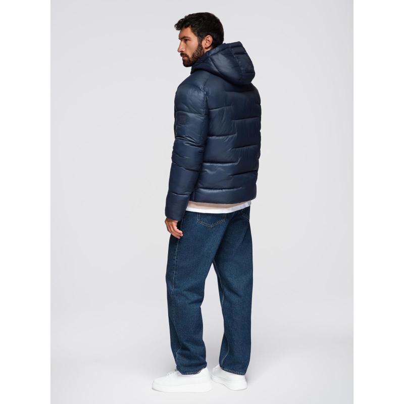 Férfi steppelt kabát kapucnival – sötétkék V4 OM-JAHP-0235