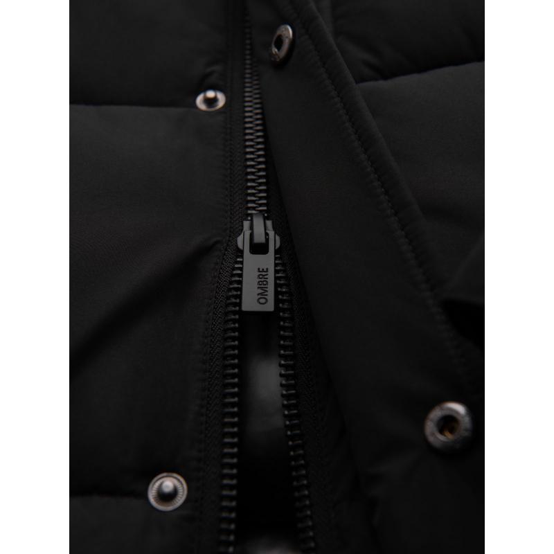 Pánska dlhá prešívaná zimná bunda s kapucňou – čierna V1 OM-JALJ-0309