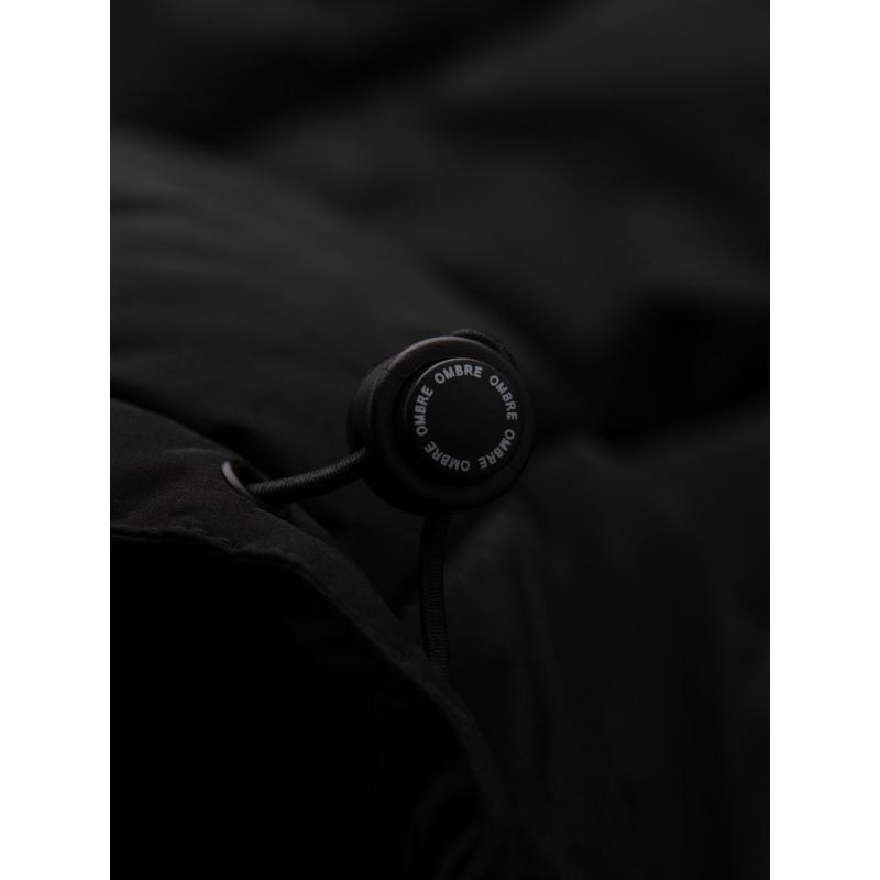 Pánska dlhá prešívaná zimná bunda s kapucňou – čierna V1 OM-JALJ-0309