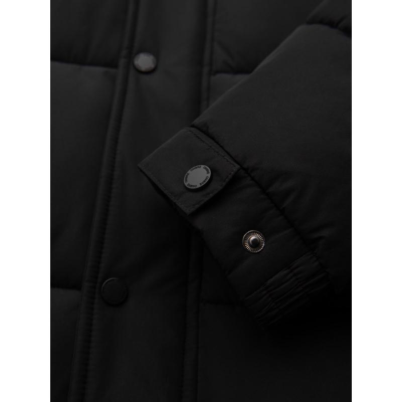 Pánska dlhá prešívaná zimná bunda s kapucňou – čierna V1 OM-JALJ-0309