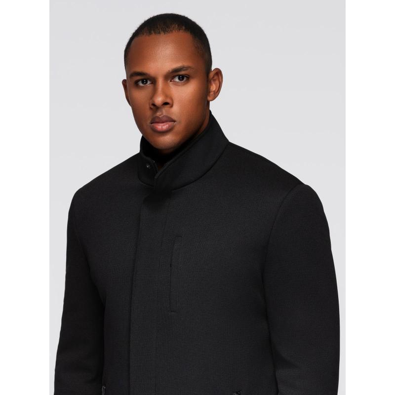 Férfi kabát magas gallérral és strukturált szabással – fekete V1 OM-COWC-0136