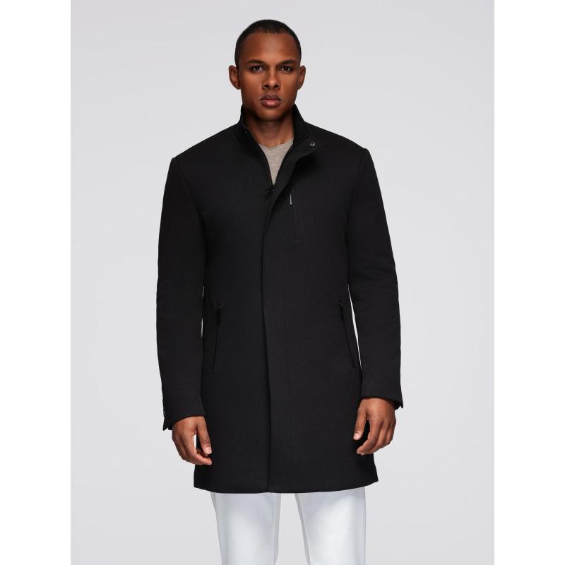 Férfi kabát magas gallérral és strukturált szabással – fekete V1 OM-COWC-0136
