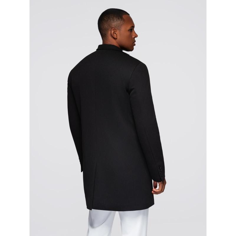 Férfi kabát magas gallérral és strukturált szabással – fekete V1 OM-COWC-0136