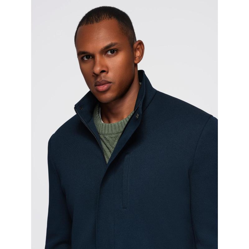 Férfi kabát magas gallérral és strukturált szabással – sötétkék V2 OM-COWC-0136